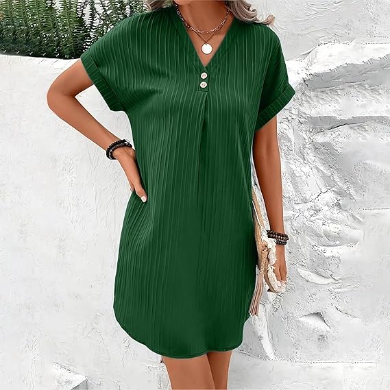 Robe d’été fluide à col V – Simplicité, confort & élégance naturelle