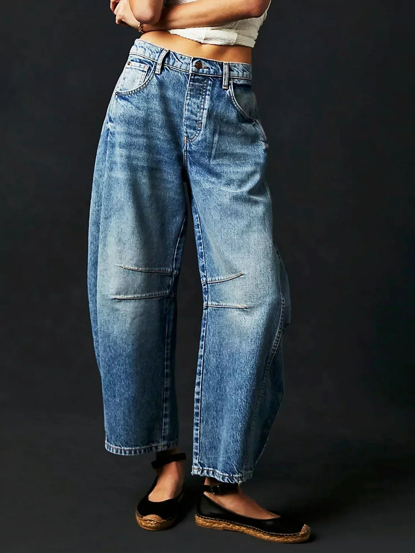 Jeans Femme Taille Haute à Jambe Large | Denim Léopard Moderne