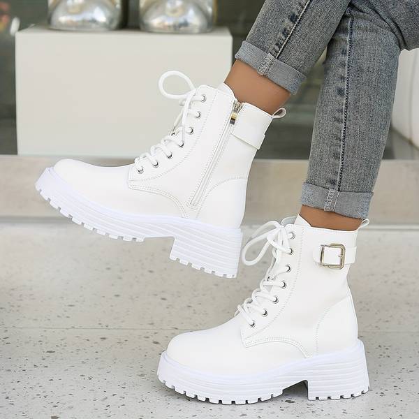 Euphrasie | Bottines Femme Style Combat à Lacets, Plateau et Fermeture Éclair Latérale