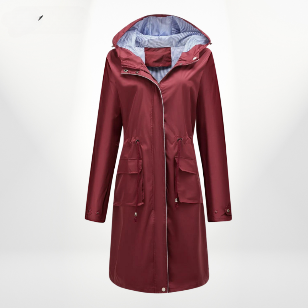 Laure | Trench Long Femme à Capuche et Taille Ajustable Kaki