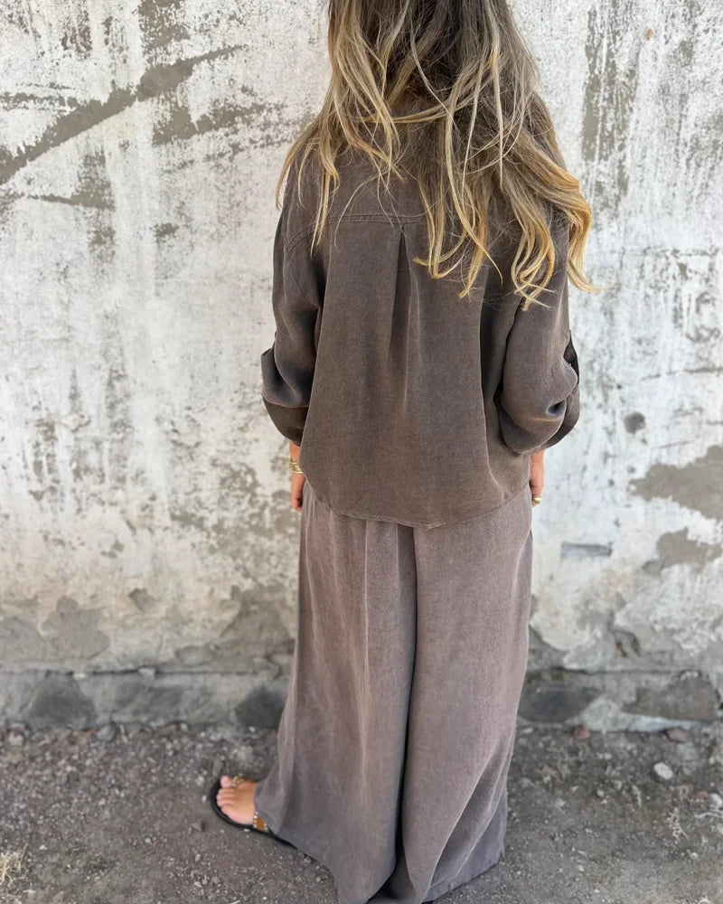 Emine | Ensemble Femme 2 Pièces Élégant : Blouse Ample à Manches Longues et Pantalon Large