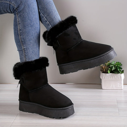 Bottes Hiver Femme | Doublure Chaude en Peluche & Nœud Élégant