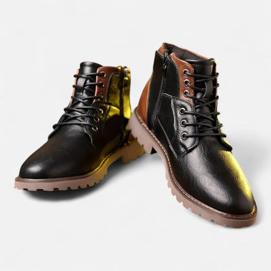 Vintage Leather Lace-Up Boots Homme | Bottines à Lacets avec Fermeture Éclair | Élégance Intemporelle & Résistance Moderne
