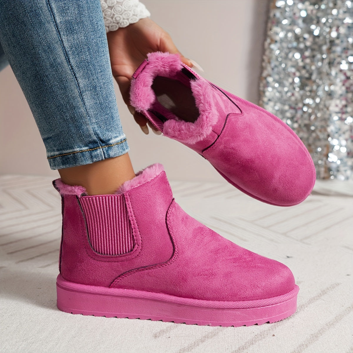 Tamarisse | Bottines Hiver Femme Slip-On avec Éléments Élastiques et Doublure Chaude