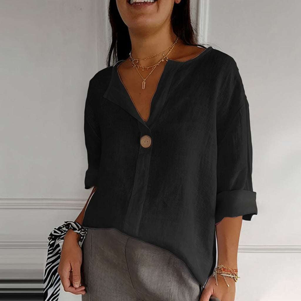 T-Shirt Femme à Col V avec Boutons – Style Décontracté pour le Quotidien