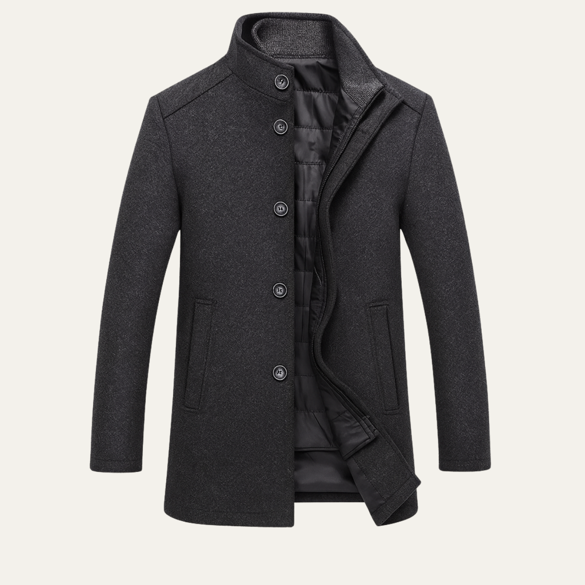 Manteau Boutonné Homme | Laine Mélangée, Doublure Chaude et Élégance Moderne