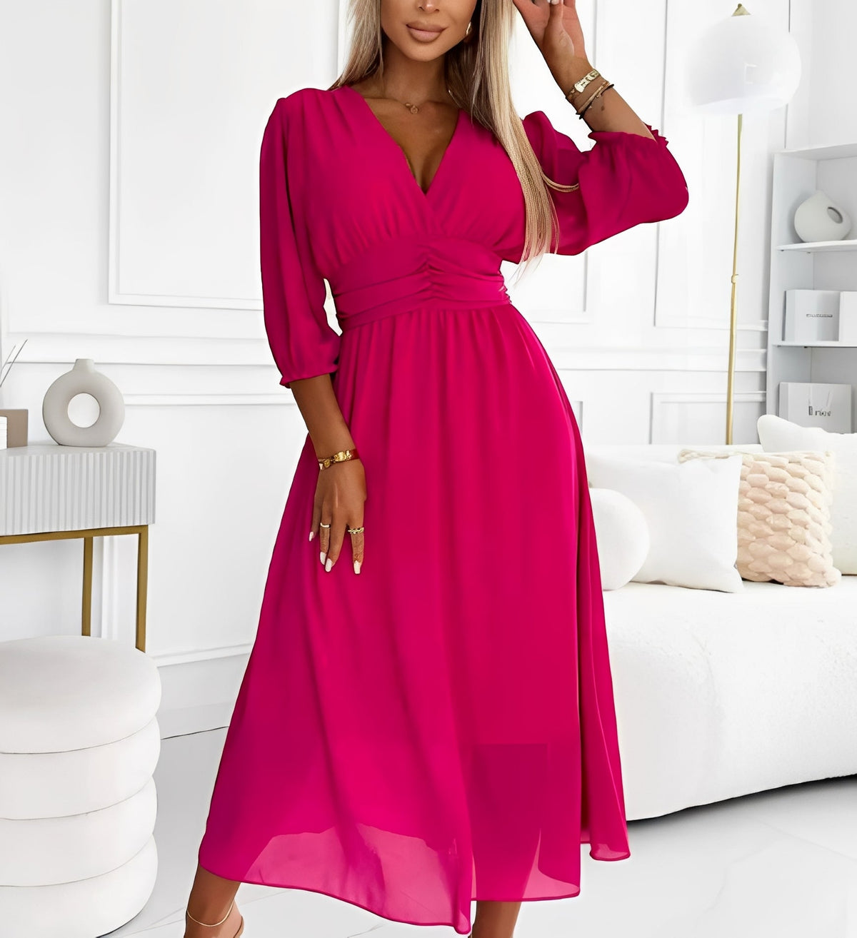 Robe Femme Élégante avec Manches Mi-Longues et Coupe Flatteuse
