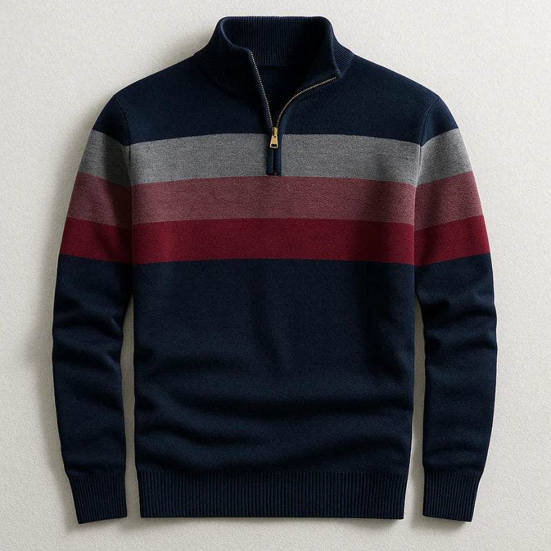 Pull Homme Demi-Zip à Rayures Modernes pour Style Hiver Élégant