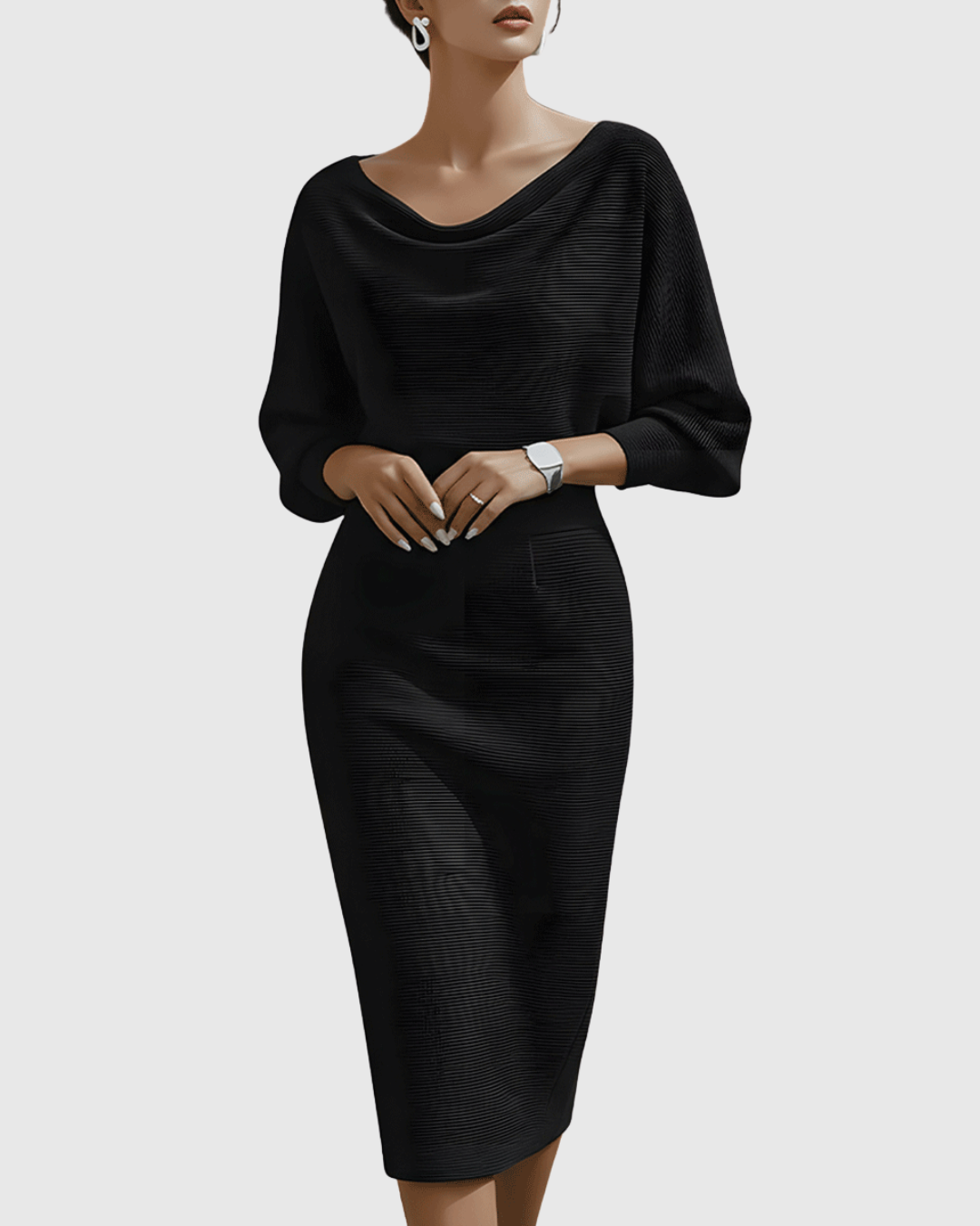 Robe Midi Femme Élégante Drapée et Silhouette Fluide