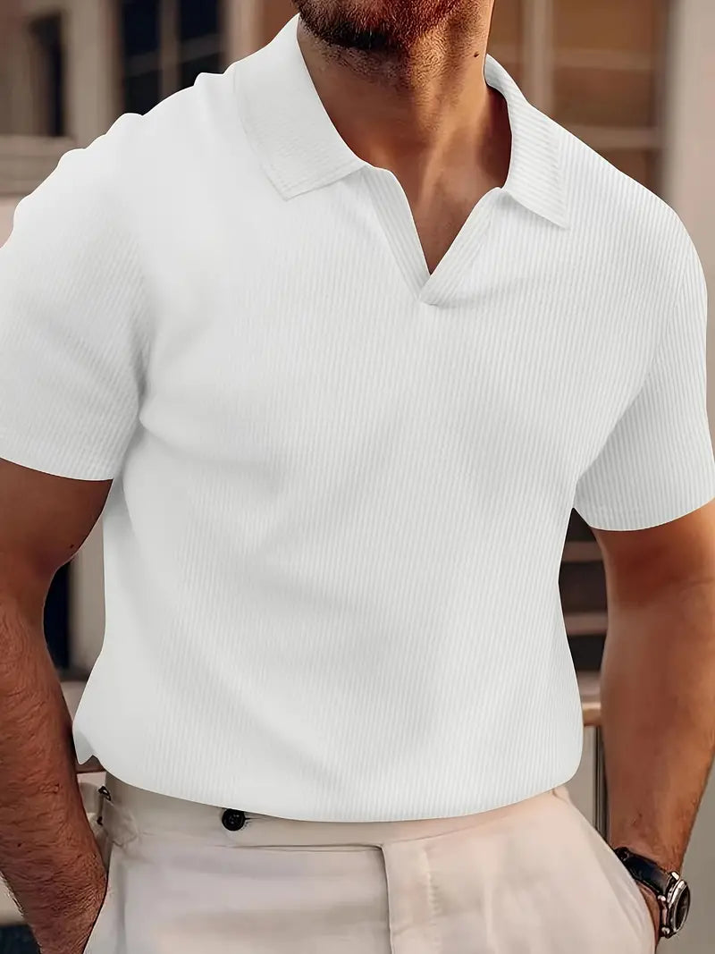 Charles | Polo Femme Chic Col Revers en Maille Côtelée à Manches Courtes