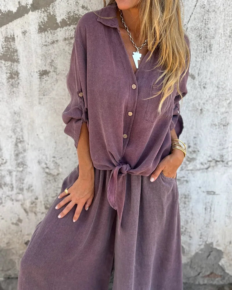 Emine | Ensemble Femme 2 Pièces Élégant : Blouse Ample à Manches Longues et Pantalon Large