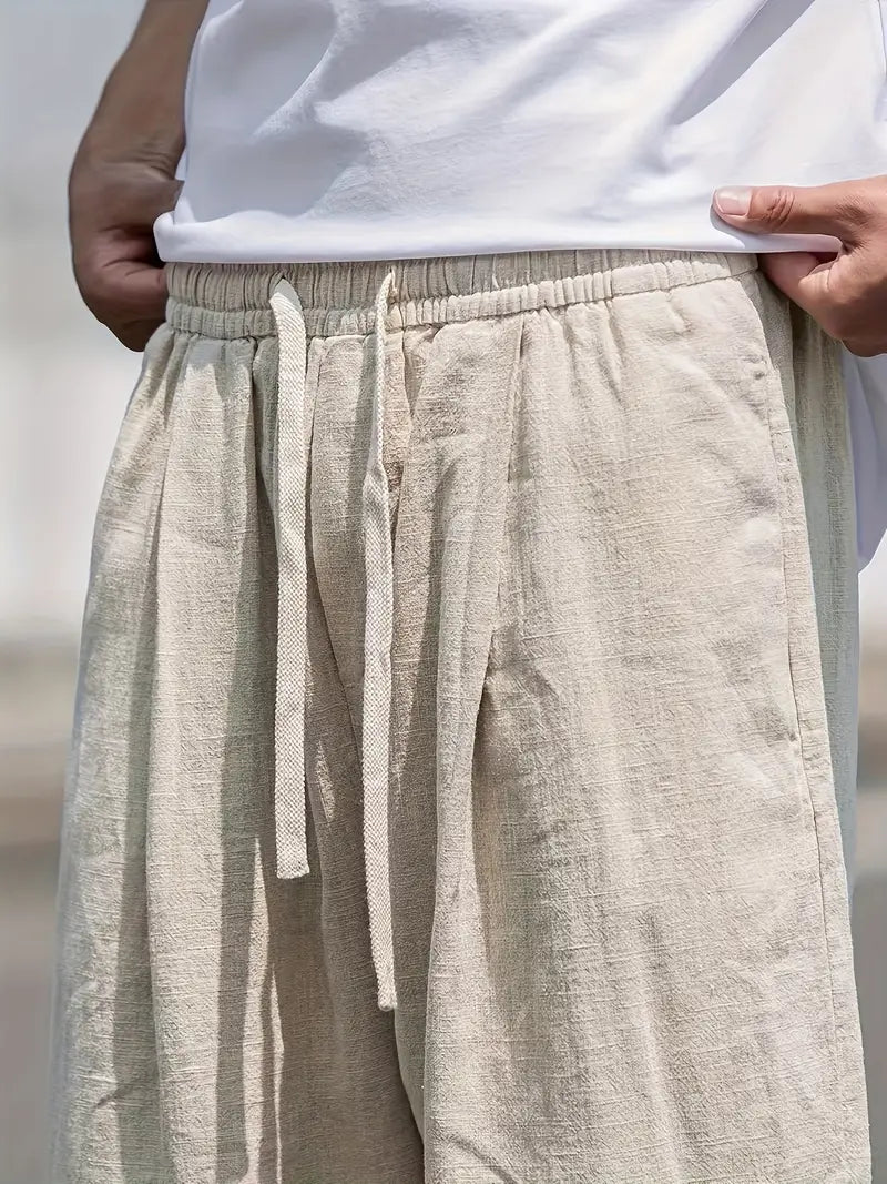 Pantalon en lin à coupe décontractée avec cordon de serrage – Léger, confortable & polyvalent
