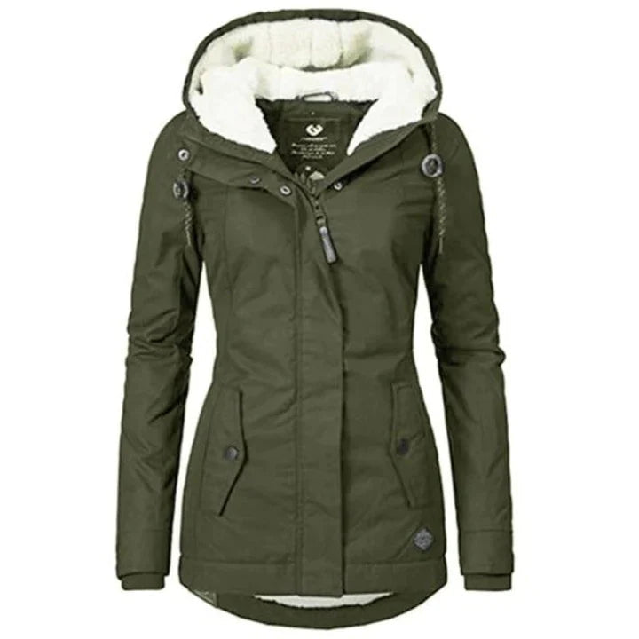 Magali | Manteau Long Femme Capuche Doublé Polaire Zippé