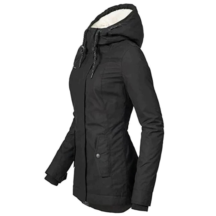 Magali | Manteau Long Femme Capuche Doublé Polaire Zippé