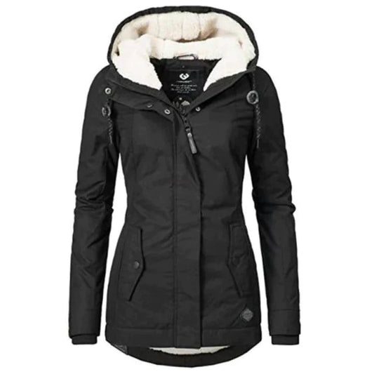 Magali | Manteau Long Femme Capuche Doublé Polaire Zippé