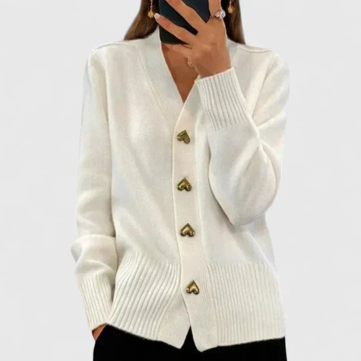 Cardigan Femme à Boutons Cœur Élégants