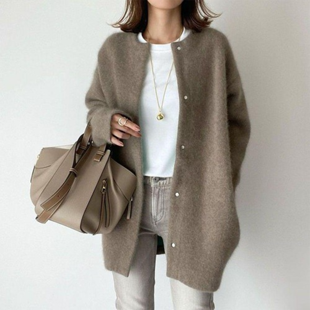 Fernande | Cardigan Long Femme Boutonné, Tricot de Qualité et Élégant