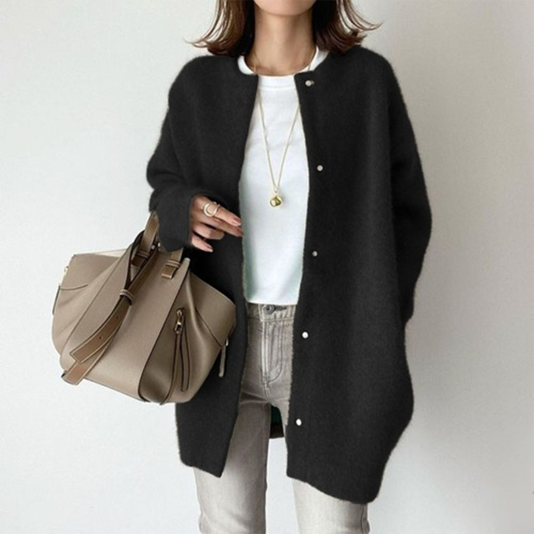 Fernande | Cardigan Long Femme Boutonné, Tricot de Qualité et Élégant