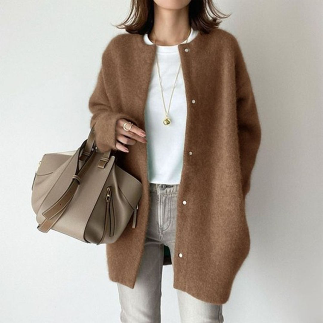 Fernande | Cardigan Long Femme Boutonné, Tricot de Qualité et Élégant