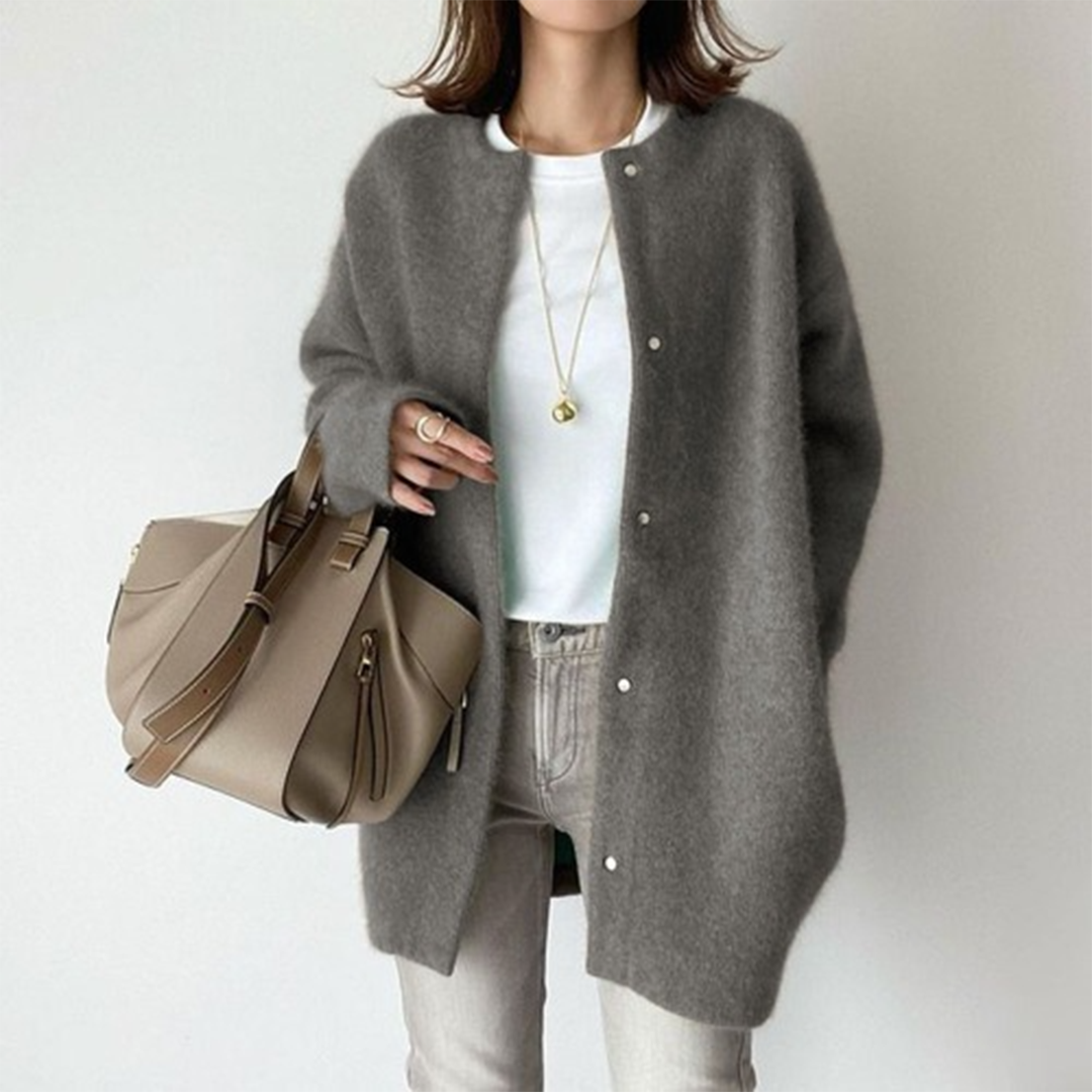 Fernande | Cardigan Long Femme Boutonné, Tricot de Qualité et Élégant