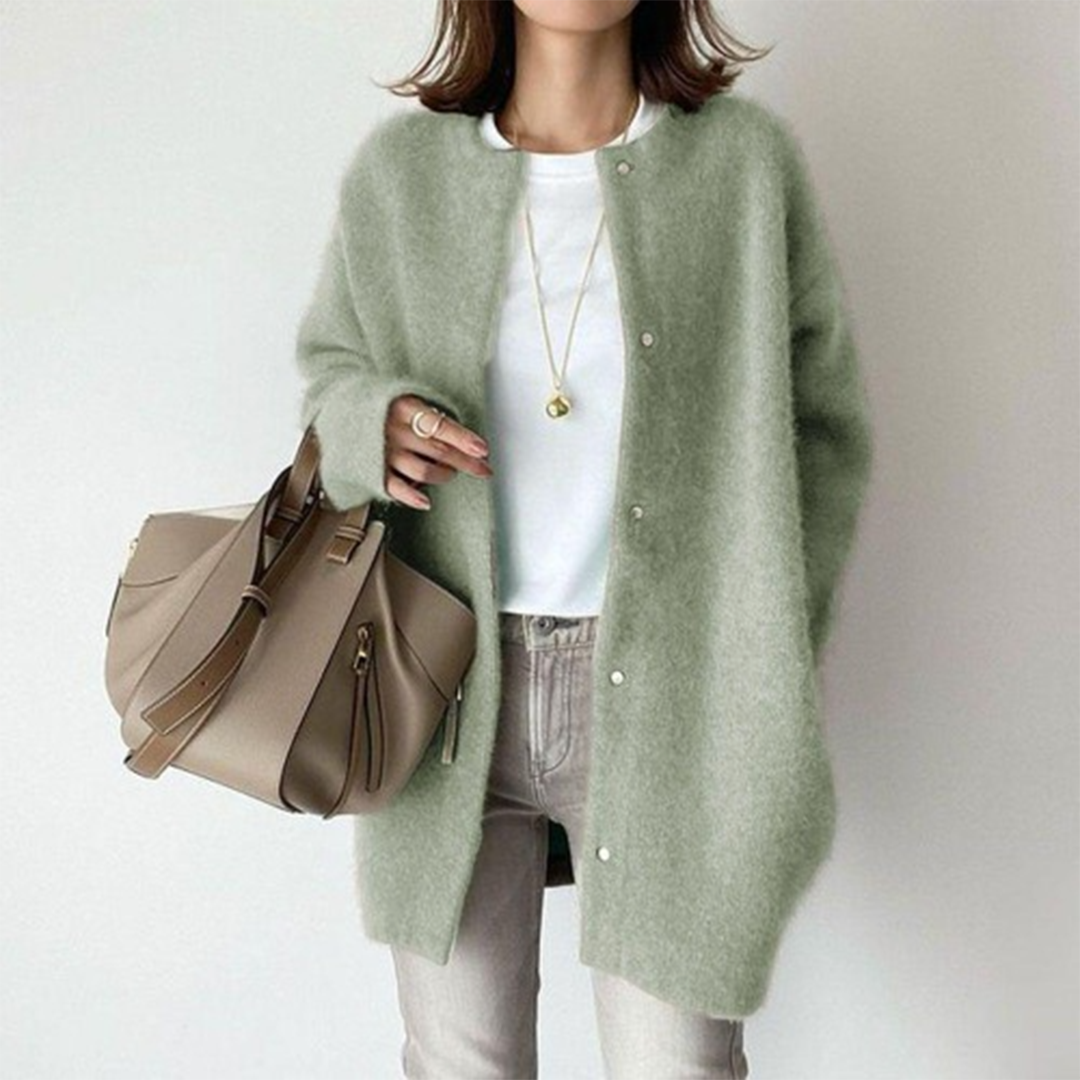 Fernande | Cardigan Long Femme Boutonné, Tricot de Qualité et Élégant
