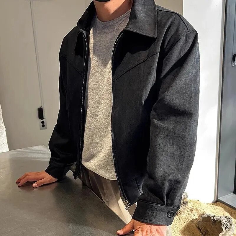 Veste Homme Effet Suède | Col Revers et Coupe Hiver, Couleur Unie