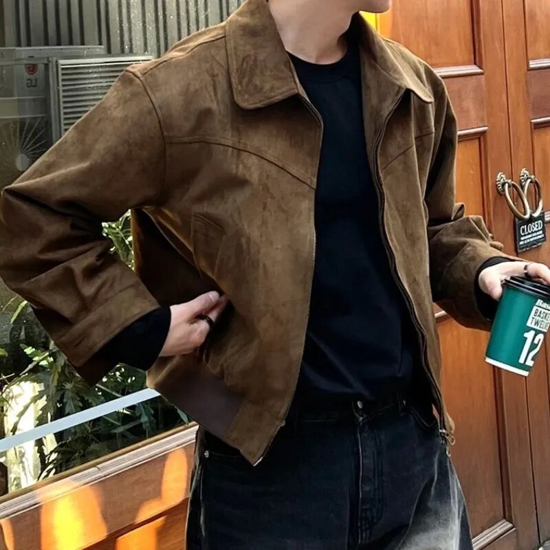 Veste Homme Effet Suède | Col Revers et Coupe Hiver, Couleur Unie