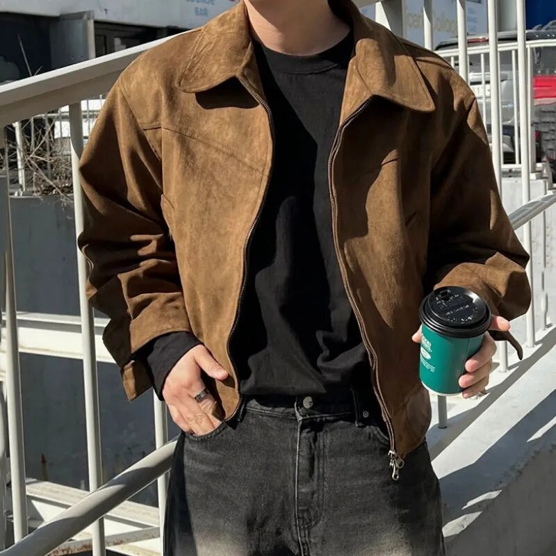 Veste Homme Effet Suède | Col Revers et Coupe Hiver, Couleur Unie