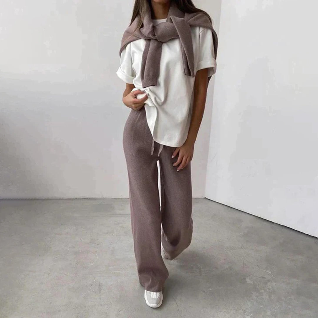 Hélène | Ensemble femme confortable col roulé avec pantalon large
