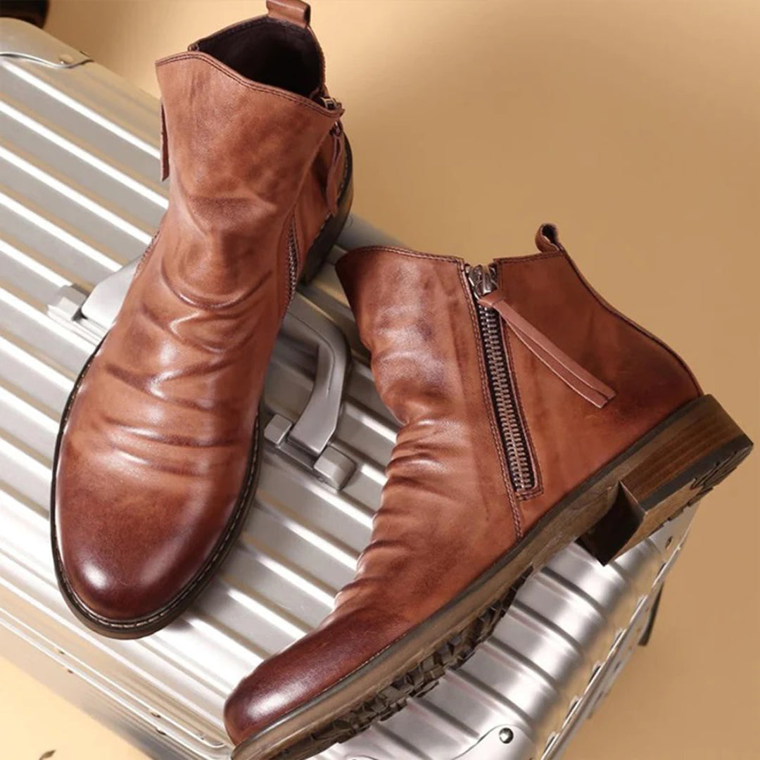 Bottines élégantes en cuir pour homme avec fermeture à glissière — style chic pour automne & hiver