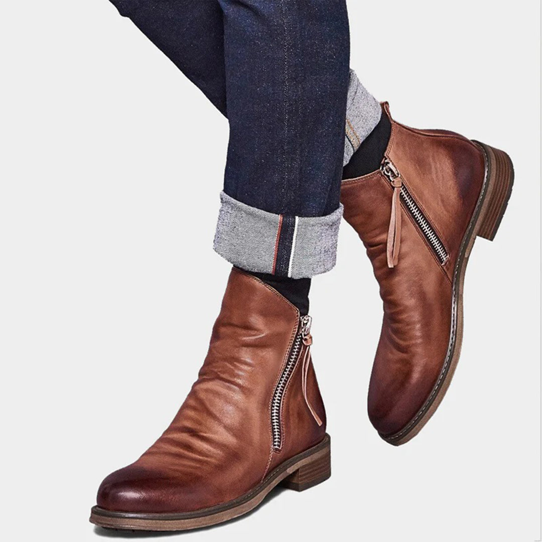 Bottines élégantes en cuir pour homme avec fermeture à glissière — style chic pour automne & hiver