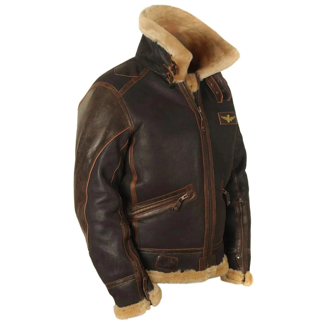 Blouson Cuir Homme avec Col Fourrure | Style Vintage et Confort Chaud