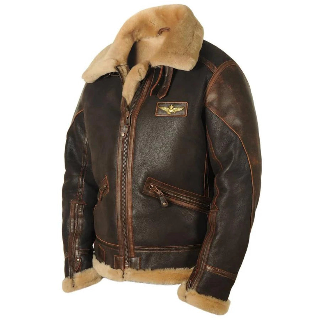 Blouson Cuir Homme avec Col Fourrure | Style Vintage et Confort Chaud