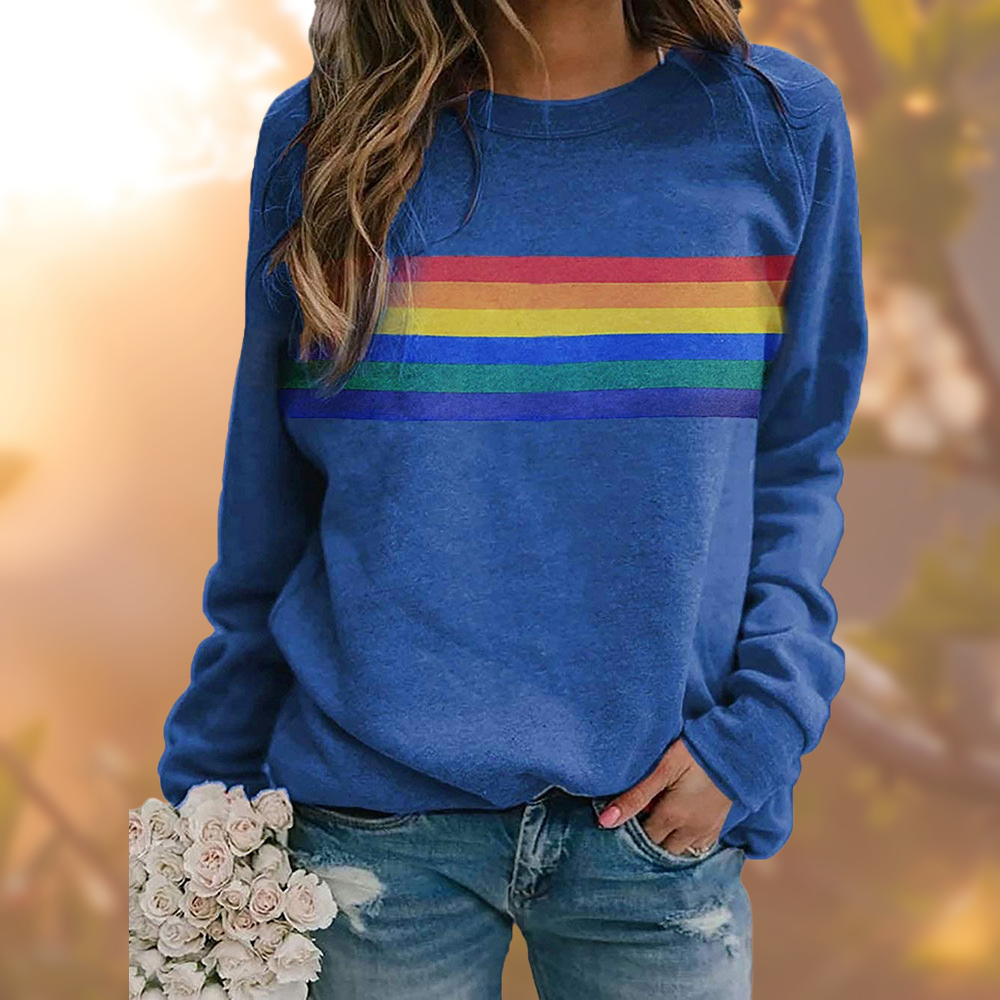Arlisse | Sweatshirt Femme Col Rond en Coton Doux avec Imprimé Arc-en-Ciel