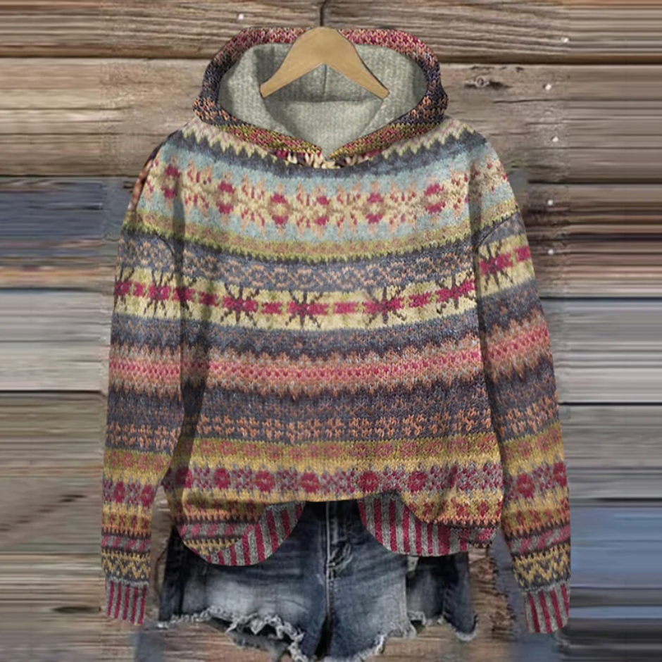 Delphine | Sweat à Capuche Femme Vintage avec Motif Ethnique