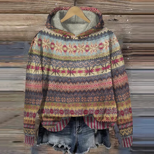 Delphine | Sweat à Capuche Femme Vintage avec Motif Ethnique