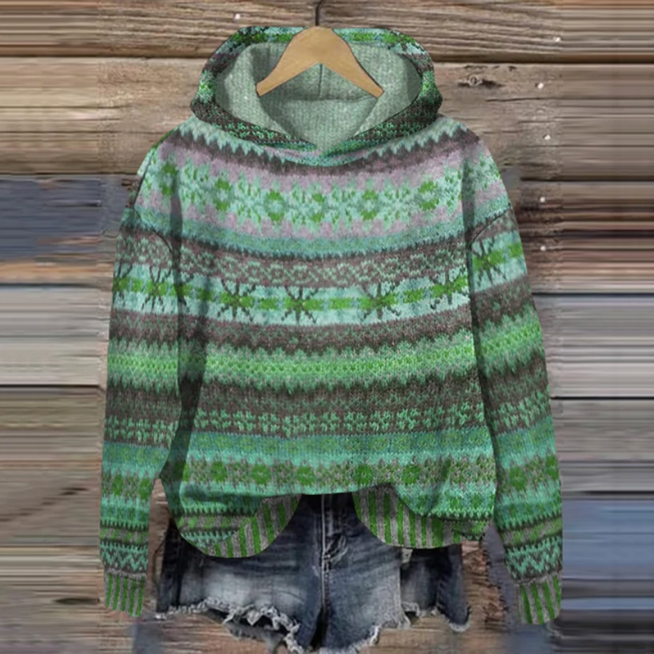 Delphine | Sweat à Capuche Femme Vintage avec Motif Ethnique