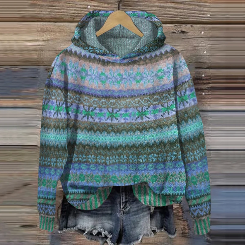 Delphine | Sweat à Capuche Femme Vintage avec Motif Ethnique