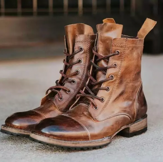 Bottes d’Hiver Vintage Homme en PU | Bottes Chaudes Style Rétro avec Doublure Confortable, Tige Haute et Semelle Robuste
