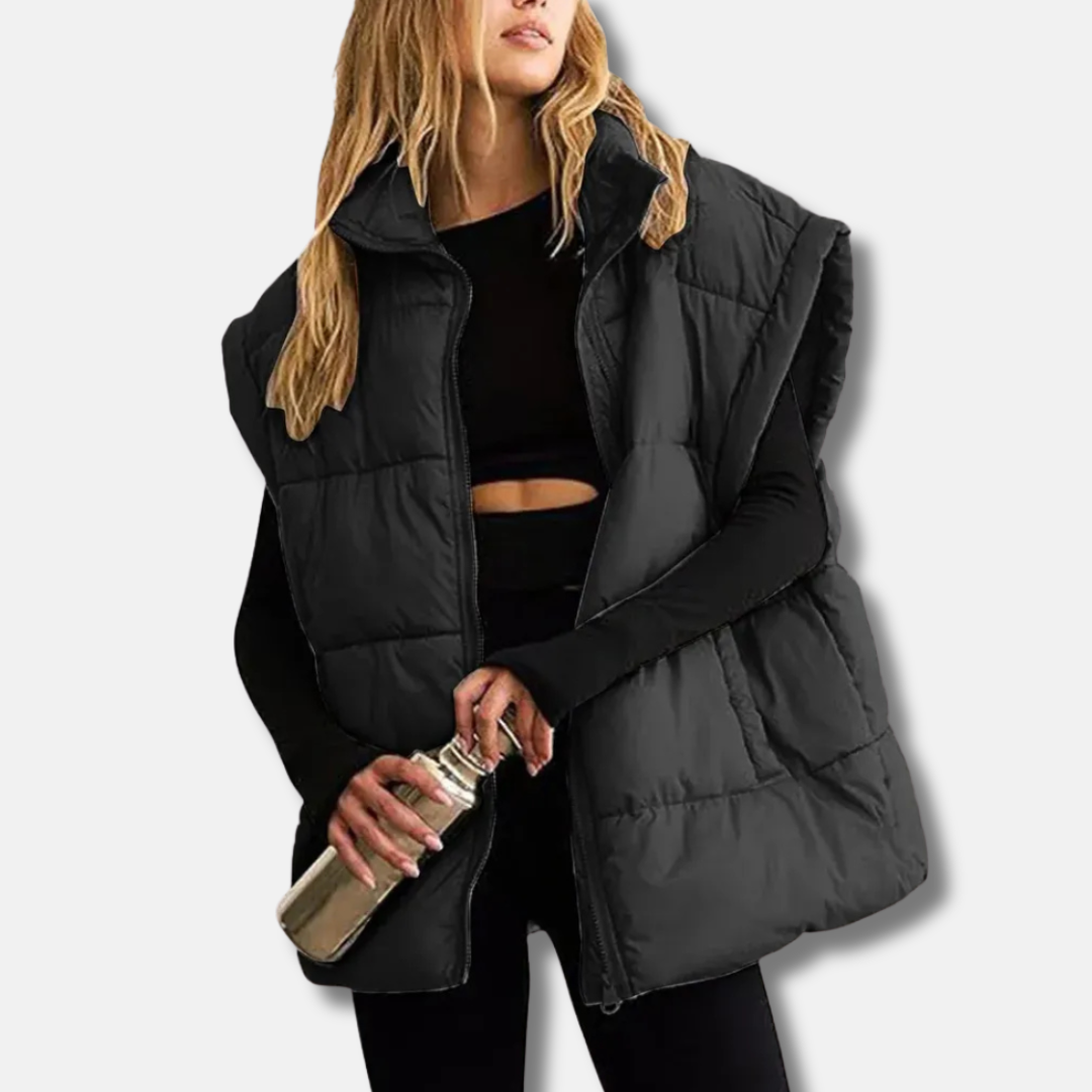 Veste matelassée sans manches pour femme avec col montant — légère, chaude & stylée