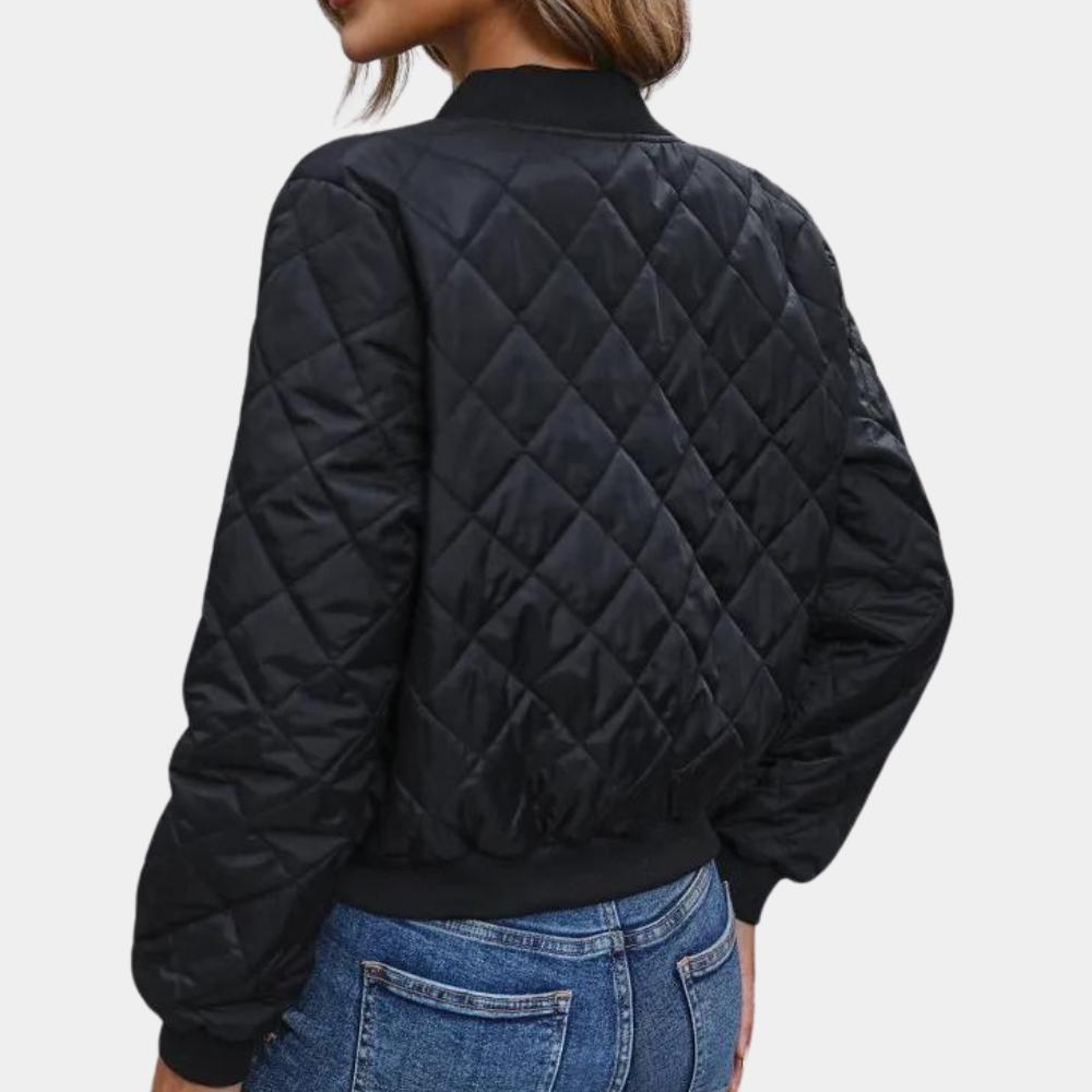 Katheline | Bomber Femme Noir Matelassé avec Zip