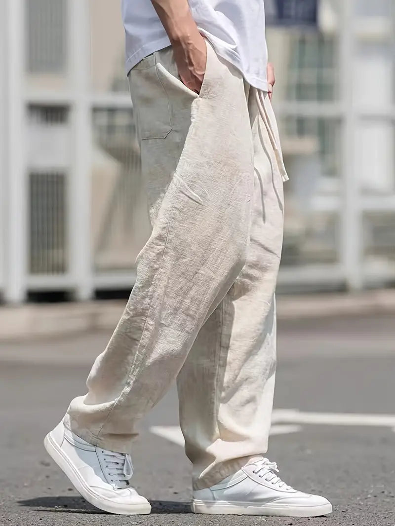 Pantalon en lin à coupe décontractée avec cordon de serrage – Léger, confortable & polyvalent