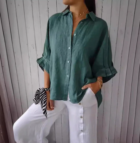 Alizée | Blouse Élégante en Coton et Lin avec Boutons pour Femme