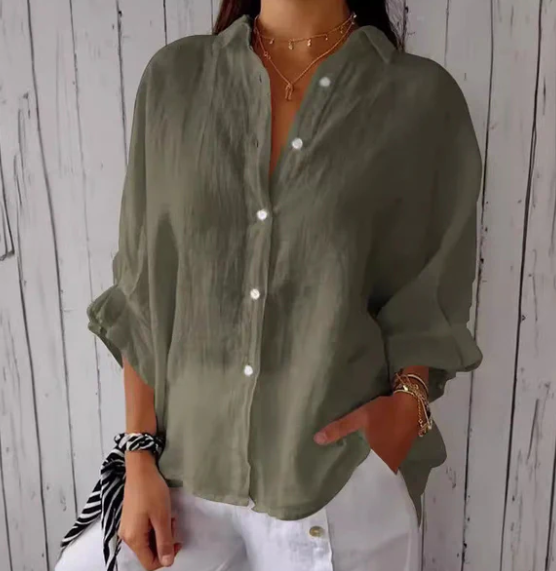 Alizée | Blouse Élégante en Coton et Lin avec Boutons pour Femme