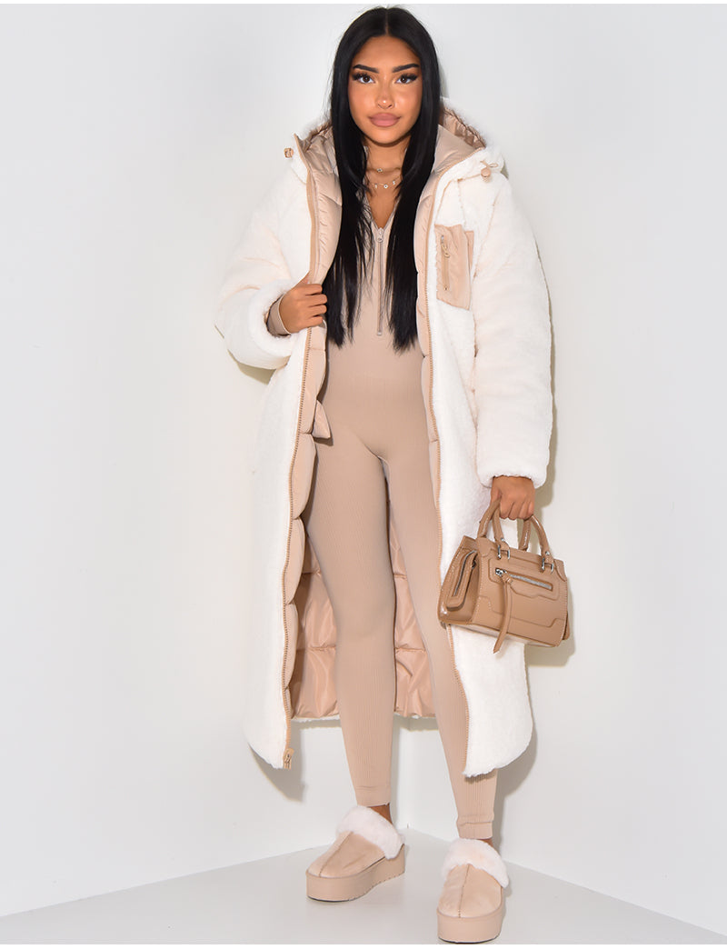 Raymonde | Manteau Long Réversible Femme Doublé Polaire avec Capuche Chaud et Élégant