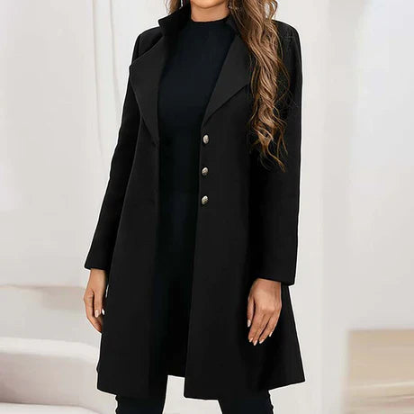 Jacinthe | Manteau Femme Long Slim Fit Revers Classique Couleur Unie