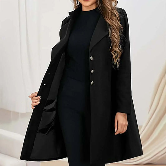 Jacinthe | Manteau Femme Long Slim Fit Revers Classique Couleur Unie
