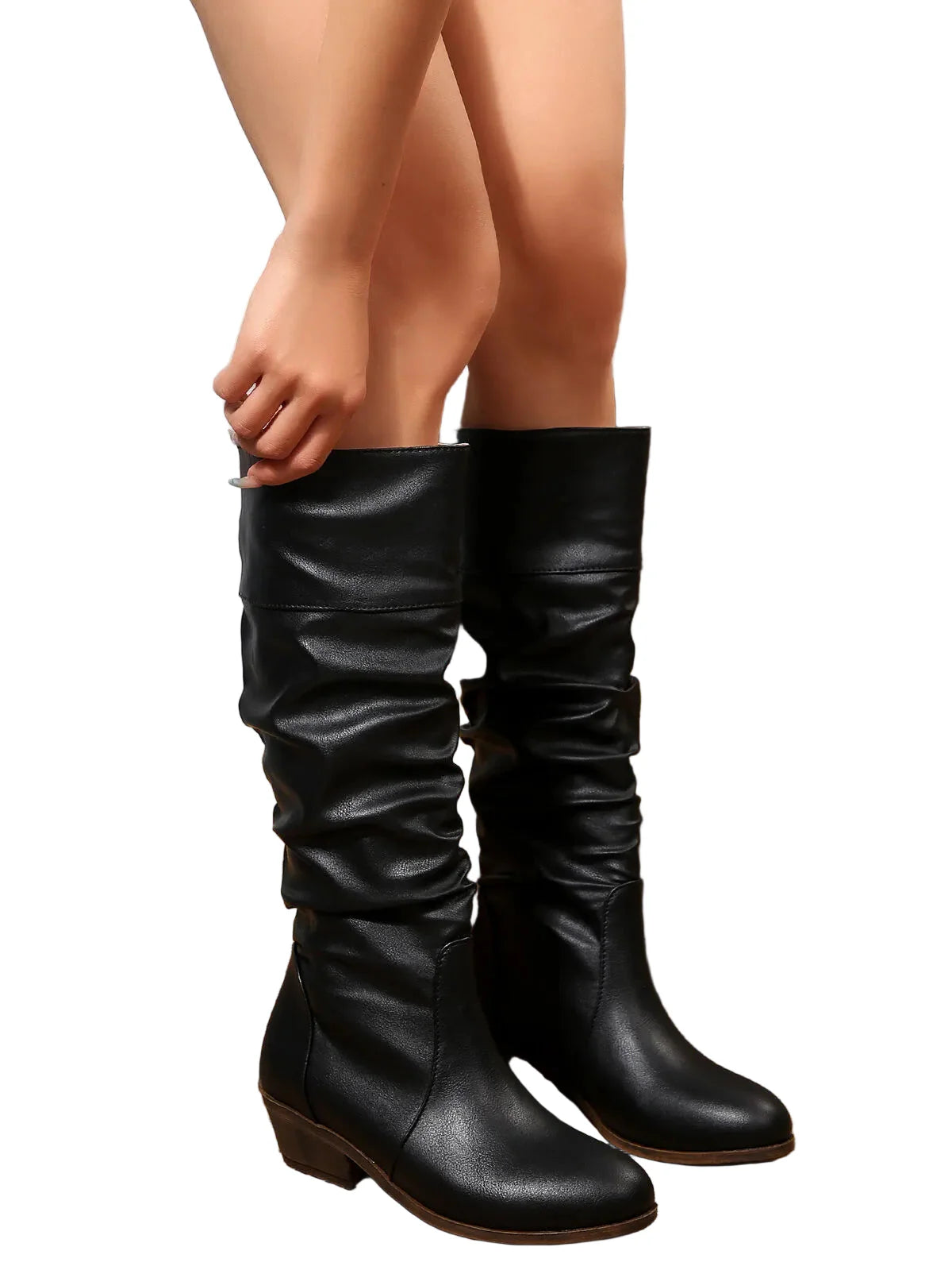 Bottes Mi-Mollet Femme Cassie en Similicuir Marron à Talon Bloc