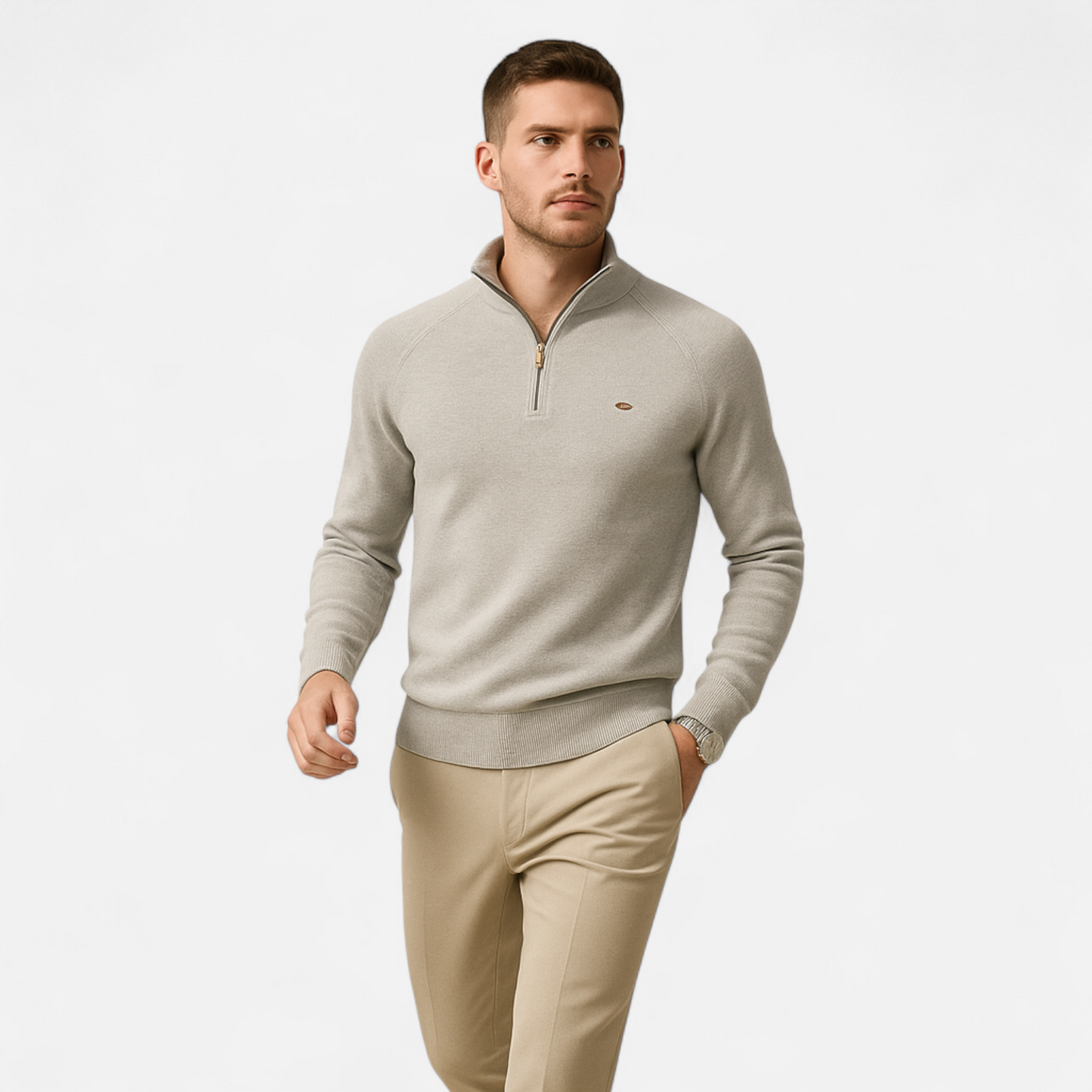 Cotton Zip Sweater Homme | Pull Zippé Col Montant en Coton | Élégance Chauffante & Style Raffiné