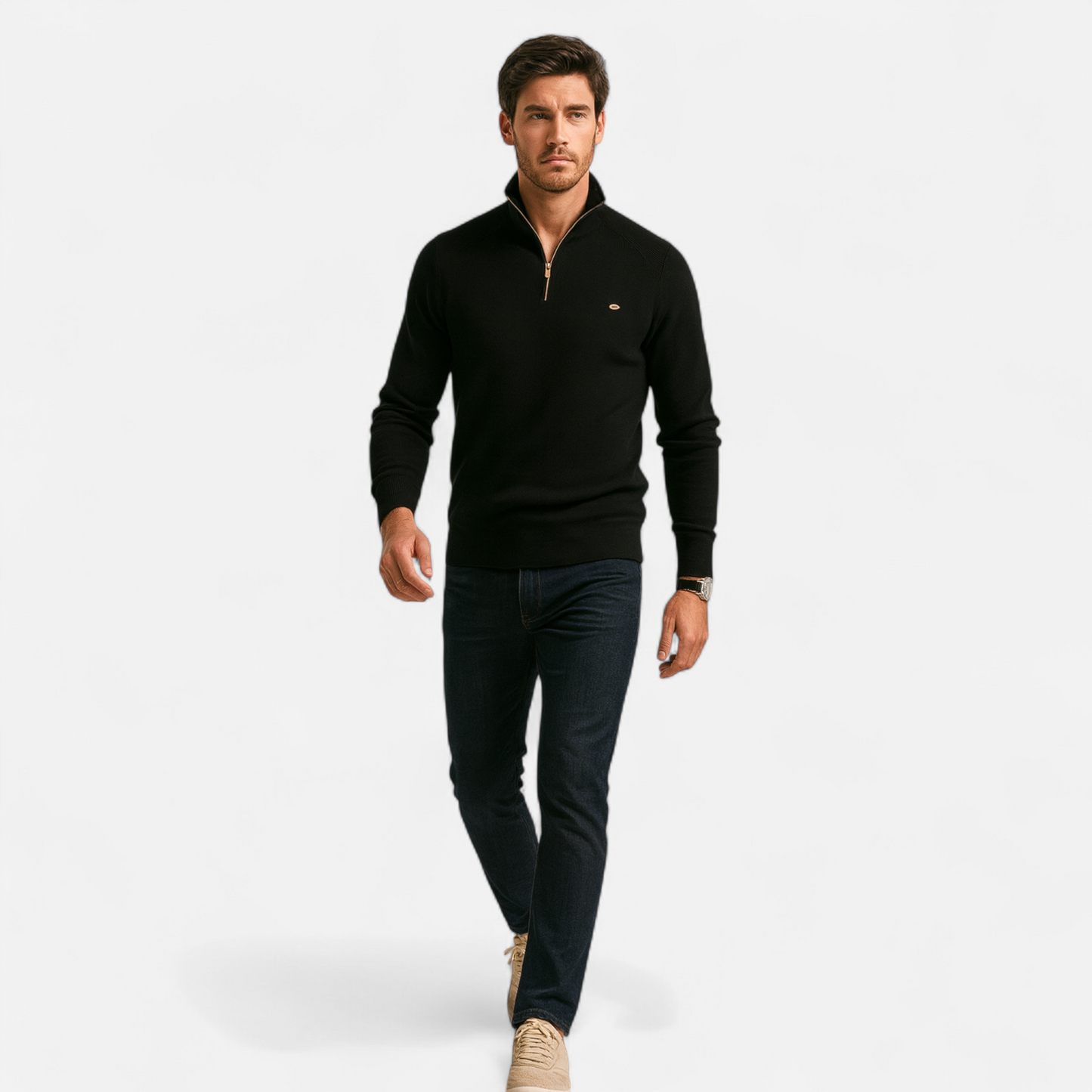 Cotton Zip Sweater Homme | Pull Zippé Col Montant en Coton | Élégance Chauffante & Style Raffiné